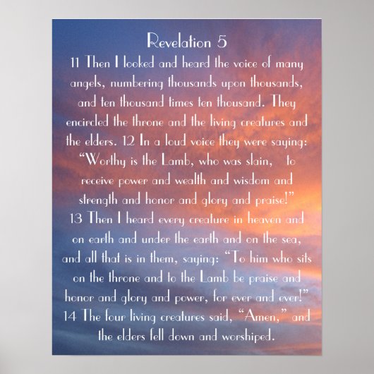 Sonnenuntergang Bibel-Offenbarungen 5:11-14 Poster (Vorne)