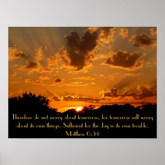 Sonnenuntergang Bibel Vers Matthew 6:34 Poster (Vorne)