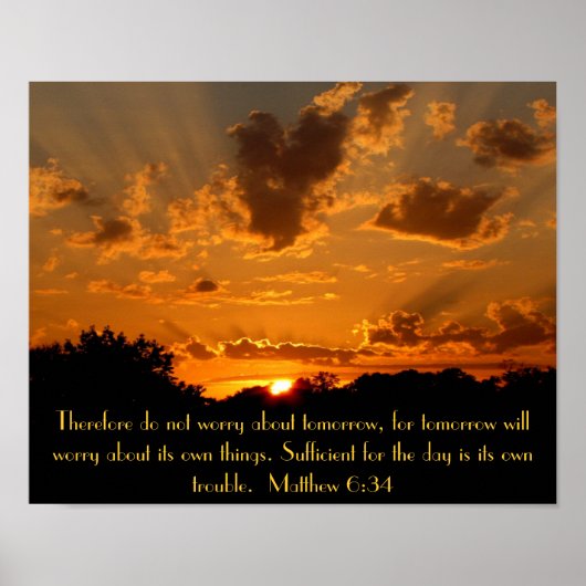 Sonnenuntergang Bibel Vers Matthew 6:34 Poster (Vorne)
