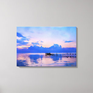 Sonnenuntergang Blauer Himmel auf dem Pier Leinwanddruck