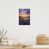 Sonnenuntergang, Blüten im Glanz Poster (Küche)