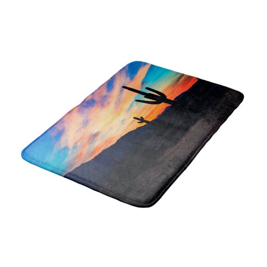 Sonnenuntergang Cactus, Wüstendusche Badematte (Schrägansicht)