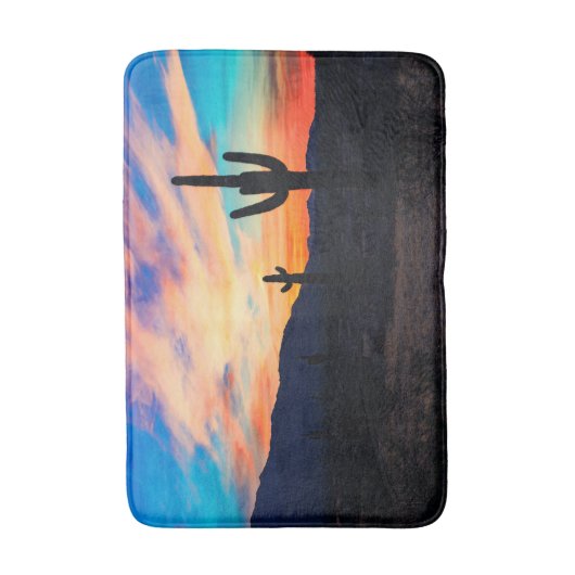 Sonnenuntergang Cactus, Wüstendusche Badematte (Vorderseite Vertikal)