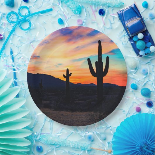 Sonnenuntergang Cactus, Wüstendusche Pappteller (Party)