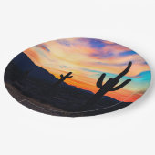 Sonnenuntergang Cactus, Wüstendusche Pappteller (Schrägansicht)