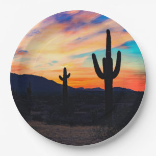 Sonnenuntergang Cactus, Wüstendusche Pappteller