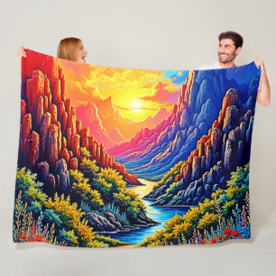Sonnenuntergang Canyon Fluss Kunst Fleecedecke