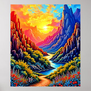 Sonnenuntergang Canyon Fluss Kunst Poster