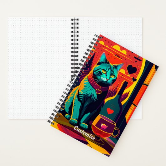 Sonnenuntergang Cat Books und Wine Custom Notebook Notizblock (Innen)