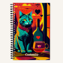Sonnenuntergang Cat Books und Wine Custom Notebook Notizblock