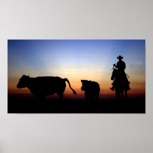 Sonnenuntergang-Cowboy Poster