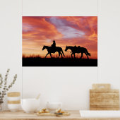 Sonnenuntergang Cowboy und Pferd-Silhouette Poster (Küche)