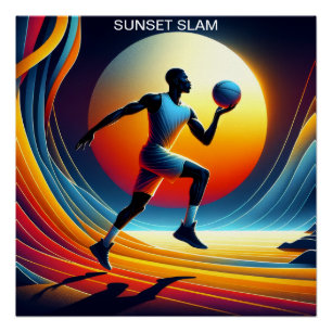 Sonnenuntergang: Der dynamische Basketball-Player Poster