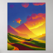 Sonnenuntergang der goldenen Wolken in den Bergen Poster (Vorne)