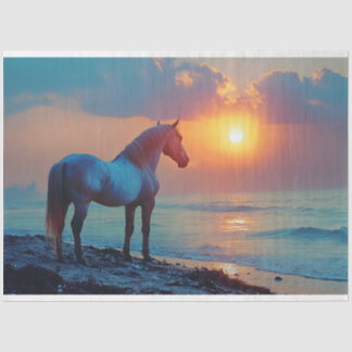 Sonnenuntergang des Pferdes am Meer Seidenpapier