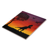 Sonnenuntergang-Dinosaurier-Szene Fliese (Seite)