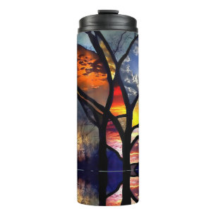 Sonnenuntergang durch Bleiglas Thermosbecher