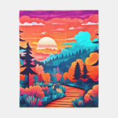 Sonnenuntergang durch den Herbstwald Fleecedecke (Vorderseite)