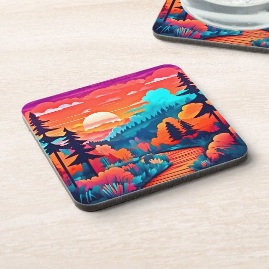 Sonnenuntergang durch den Herbstwald Getränkeuntersetzer (Linke Seite)