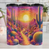 Sonnenuntergang durch die farbenfrohe Wüste Thermosbecher