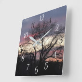 Sonnenuntergang durch Eichenbaum-Silhouette Quadratische Wanduhr (Winkel)