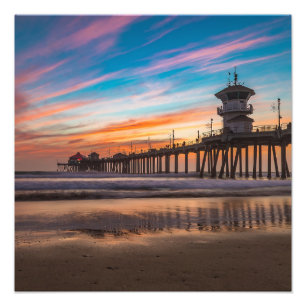 Sonnenuntergang durch Huntington Beach Pier in Kal Fotodruck