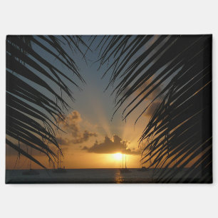 Sonnenuntergang durch Palmwedel Tropische Meeresla Magnet