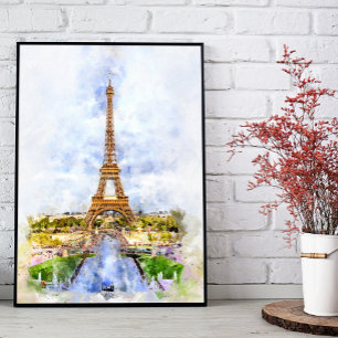 Sonnenuntergang Eiffelturm Paris Französisch Aquar Fotodruck