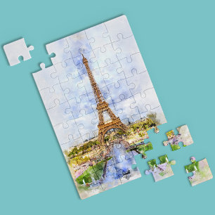 Sonnenuntergang Eiffelturm Paris Französisch Aquar Puzzle