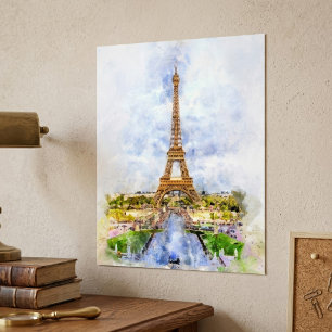 Sonnenuntergang Eiffelturm Paris Französische Aqua Poster