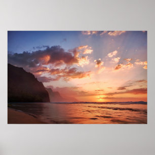 Sonnenuntergang entlang der Küste von Kauai Poster