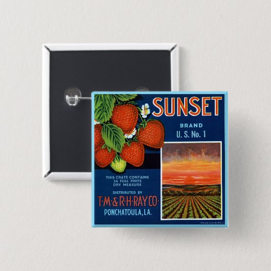 Sonnenuntergang Erdbeeren Button (Vorne & Hinten)