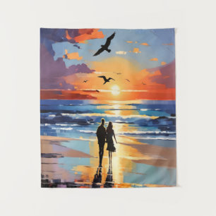 Sonnenuntergang Expressionist Romantische Strandla Wandteppich