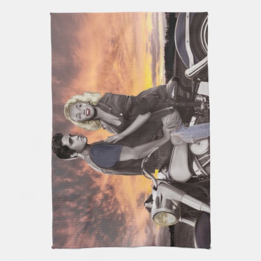 Sonnenuntergang-Fahrt 2 Geschirrtuch (Vertikal)