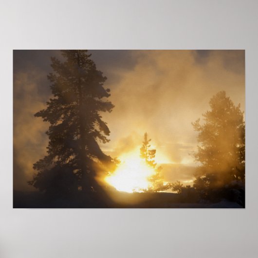 Sonnenuntergang färbt den Dampf über dem Lederbeck Poster (Vorne)