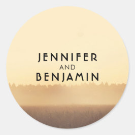 Sonnenuntergang Felder Rustikale Abend Hochzeit Runder Aufkleber