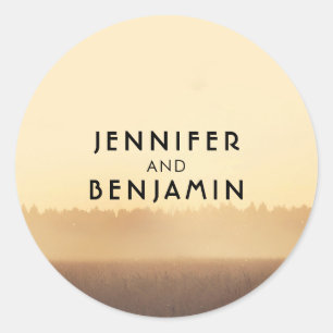 Sonnenuntergang Felder Rustikale Abend Hochzeit Runder Aufkleber