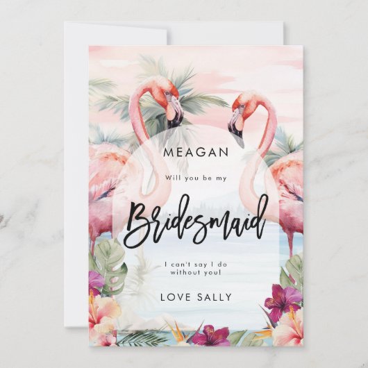 Sonnenuntergang Flamingo werden Sie meine Bridesma Ankündigung (Vorderseite)