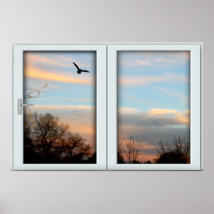 Sonnenuntergang Flying Bird White 2 Pane Illusion Poster
