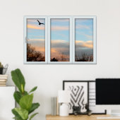 Sonnenuntergang Flying Bird White 3 Pane Illusion Poster (Heimbüro)