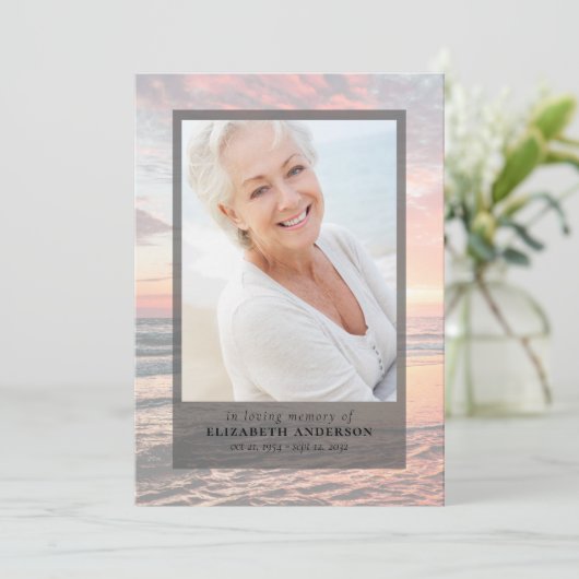 Sonnenuntergang Foto Beerdigung Einladung (Stehend Vorderseite)