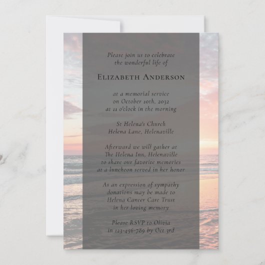 Sonnenuntergang Foto Beerdigung Einladung (Rückseite)