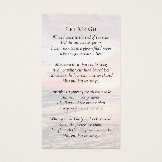 Sonnenuntergang-Foto-Beerdigungskarte (Rückseite)