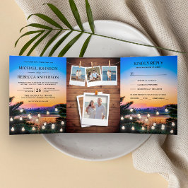 Sonnenuntergang-Foto-Hochzeit mit Sonnenuntergang Dreifach Gefaltete Einladung