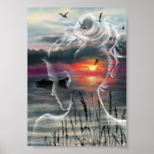 Sonnenuntergang-Frauenplakat Poster