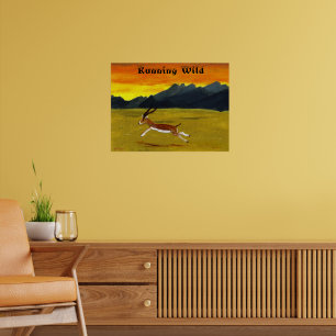 Sonnenuntergang Gazelle Wildlauf Tierplakat Poster
