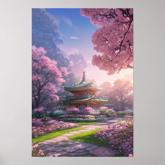 Sonnenuntergang glühen auf dem japanischen Tempel Poster (Vorne)