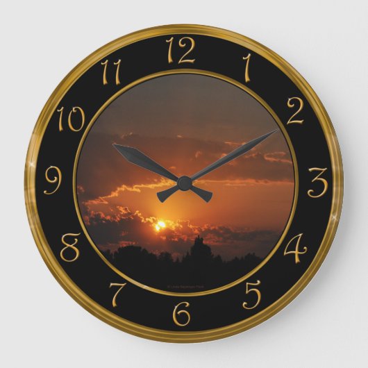 Sonnenuntergang-goldene Strahlen Große Wanduhr (Vorderseite)