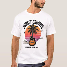 Sonnenuntergang Grooves Vintage Gitarre Palm Tree T-Shirt