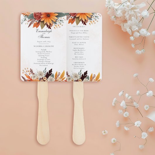 Sonnenuntergang Herbstfloralfarben Hochzeitsprogra Fächer
